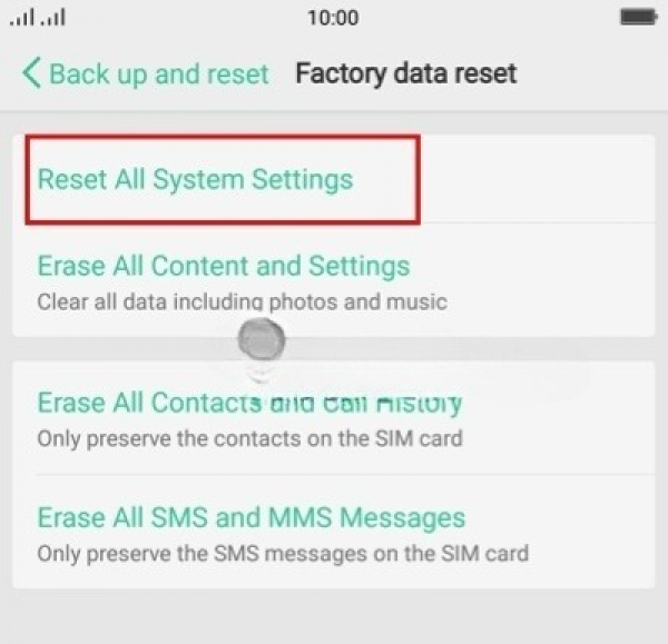 Reset all data and settings