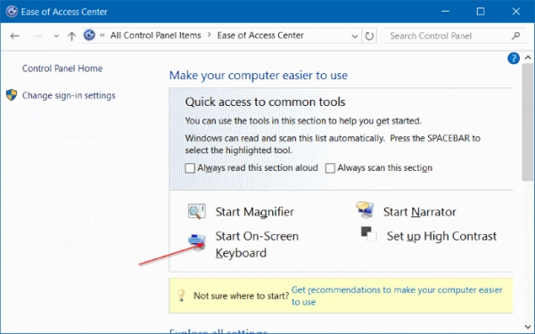 Start On-Screen Keyboard