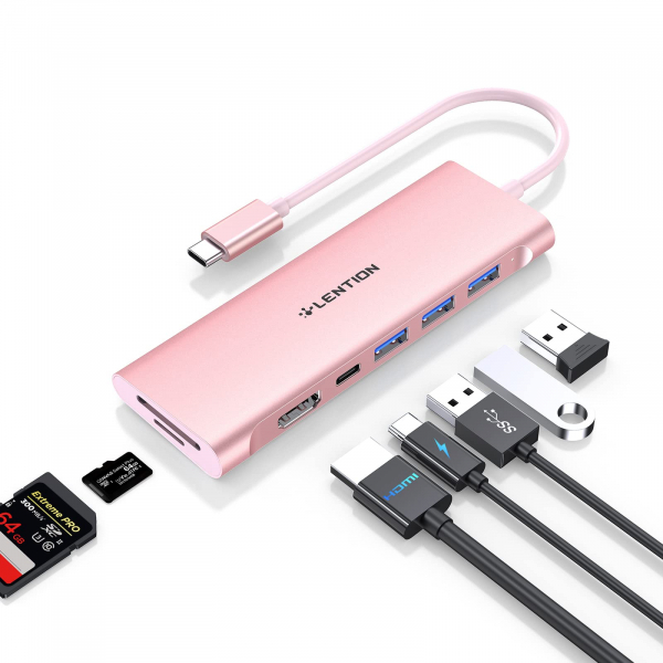 Lention USB C Hub with 3-Slot Card Reader, 4K HDMI, Power Delivery (CB-C19)